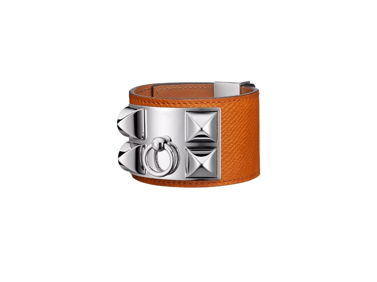 Hermes Hermes Collier De Chien Bracelet In Epsom Calfskin With Palladium-Plated Orange