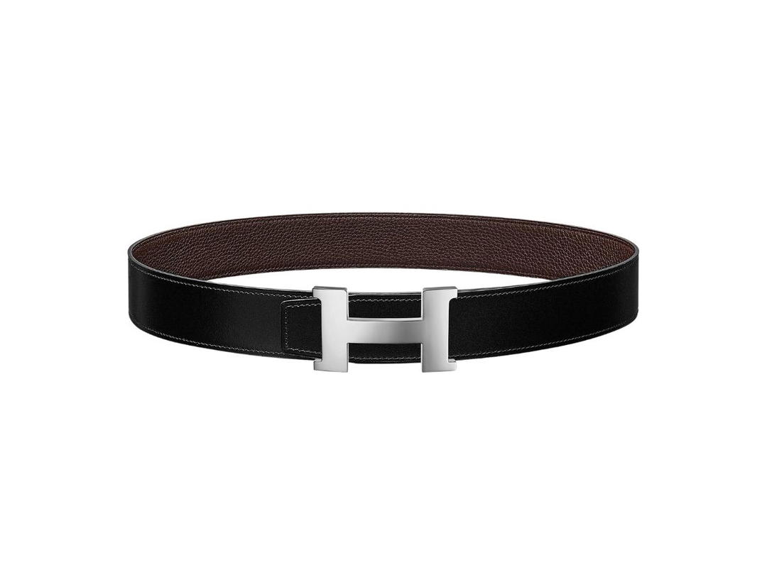 Hermes Hermes Constance Belt Buckle & Reversible Leather Strap 38 MM In Palladium-Plated Metal Noir-Chocolat