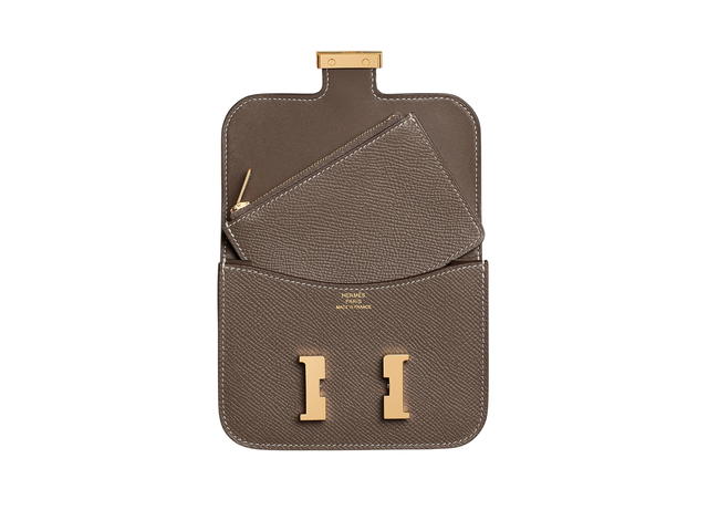 Hermes Hermes Constance Slim Wallet In Epsom Calfskin With Gold-plated Closure Etoupe - view 3