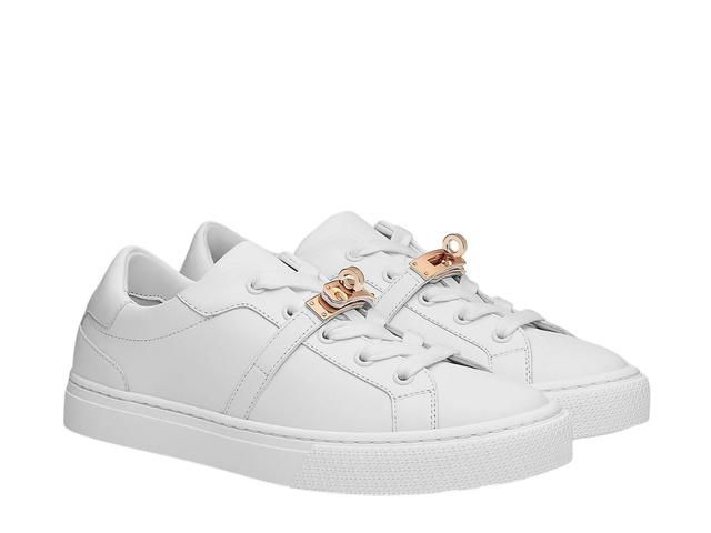 Hermes Hermes Day Sneaker In Calfskin With Functional Rose Gold-Plated Kelly Buckle Blanc - view 2
