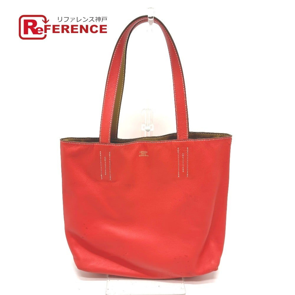 Hermes HERMES Doble Sense 28 reversible Shoulder Tote Bag Leather Beige / Pink
