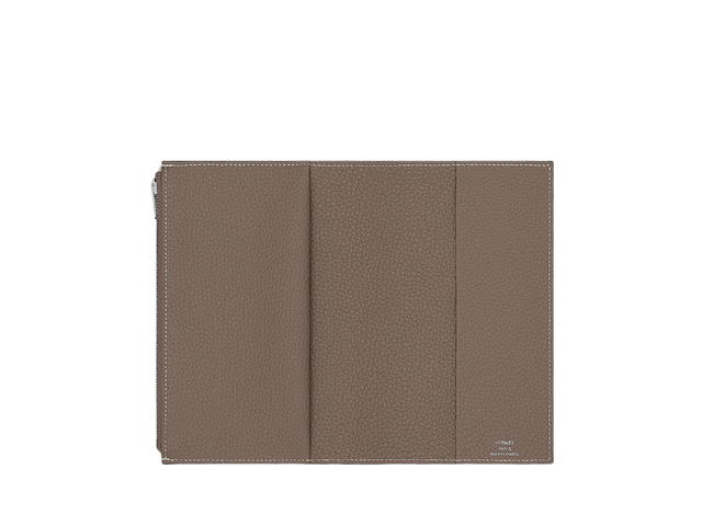 Hermes Hermes Eazip Pm Book Cover In Togo Calfskin With Palladium Plated Étoupe - view 2