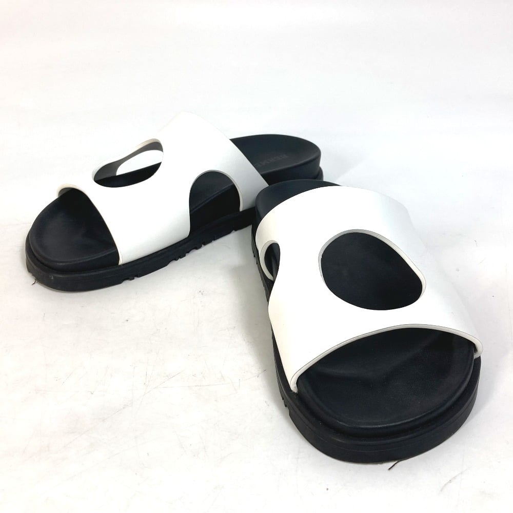 Hermes HERMES edit Shoes Flat Bicolor Pentaco Sandals Leather White/Black