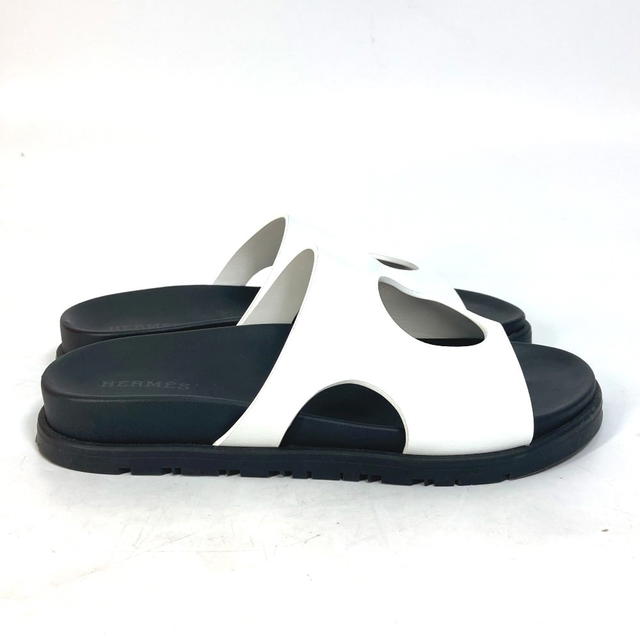 Hermes HERMES edit Shoes Flat Bicolor Pentaco Sandals Leather White/Black - view 4