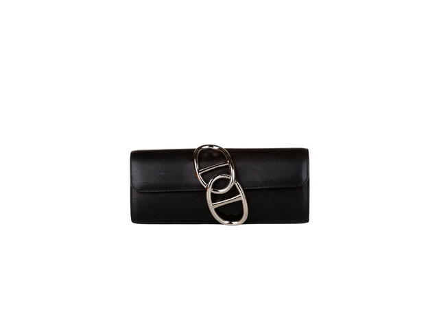 Hermes Hermes Egee Clutch Bag In Tadelakt Leather With Palladium-Plated Hardware Black - view 1