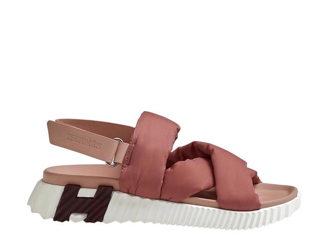 Hermes Hermes Electric Sandal In Parachute Fabric And Calfskin Rose-Rose Opaline - view 1