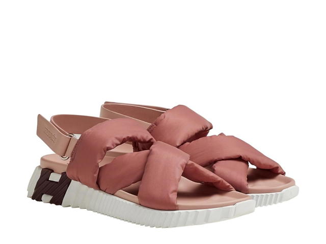 Hermes Hermes Electric Sandal In Parachute Fabric And Calfskin Rose-Rose Opaline - view 2