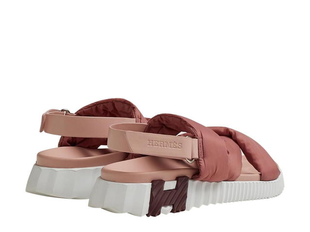 Hermes Hermes Electric Sandal In Parachute Fabric And Calfskin Rose-Rose Opaline - view 3