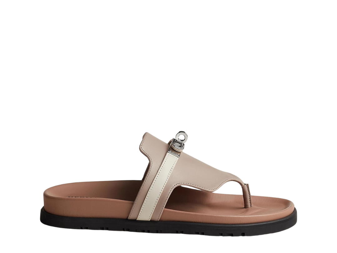 Hermes Hermes Empire Sandal In Calfskin With Iconic Palladium-Plated Kelly Buckle Beige Mastic-Beige Glaise