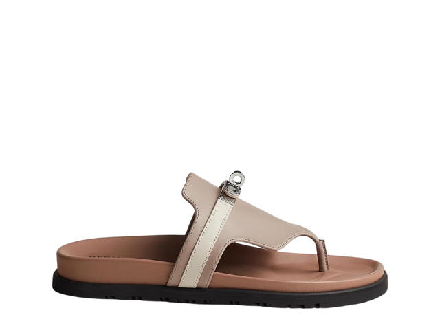 Hermes Hermes Empire Sandal In Calfskin With Iconic Palladium-Plated Kelly Buckle Beige Mastic-Beige Glaise - view 1
