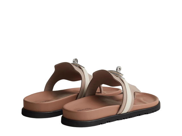 Hermes Hermes Empire Sandal In Calfskin With Iconic Palladium-Plated Kelly Buckle Beige Mastic-Beige Glaise - view 2