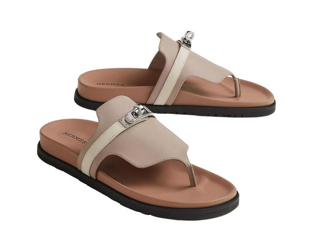 Hermes Hermes Empire Sandal In Calfskin With Iconic Palladium-Plated Kelly Buckle Beige Mastic-Beige Glaise - view 3
