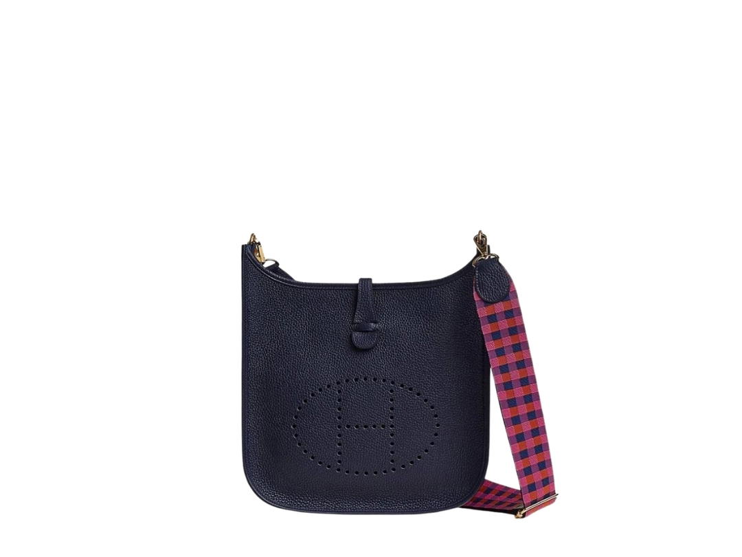 Hermes Hermes Evelyne III 29 Bag In Clemence Calfskin With Gold Hardware Gold-Bleu Nuit-Bleu Saphir-Anemone