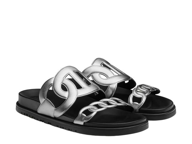 Hermes Hermes Extra Sandal In Nappa Leather With Metallic Finish And Iconic Chaine d'Ancre Inspired Strap Gris Argente - view 2