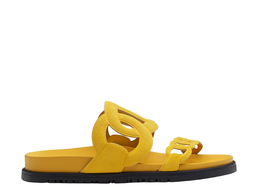 Hermes Hermes Extra Sandal In Suede Goatskin With Iconic Chaine d'Ancre Inspired Strap Jaune Sable