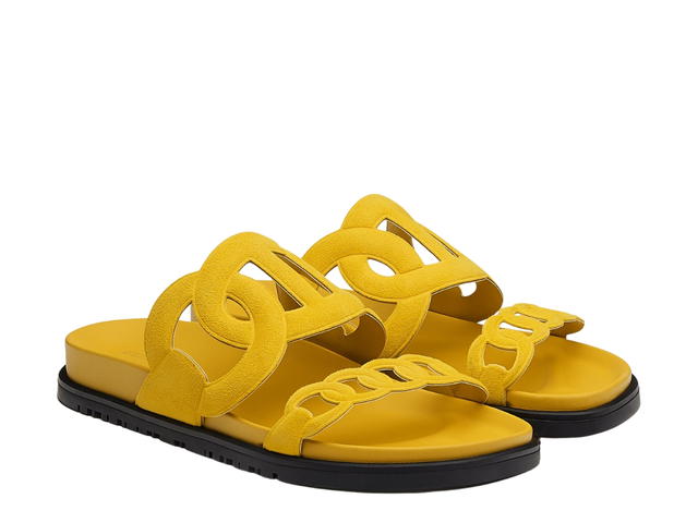 Hermes Hermes Extra Sandal In Suede Goatskin With Iconic Chaine d'Ancre Inspired Strap Jaune Sable - view 2