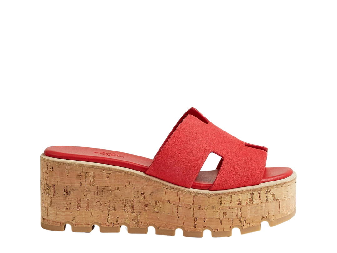 Hermes Hermes Eze 30 Sandal In Suede Goatskin With H Cut-Out Rouge Cinétique