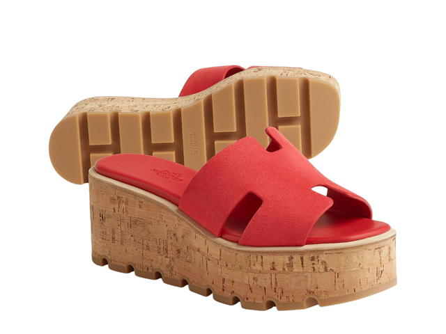 Hermes Hermes Eze 30 Sandal In Suede Goatskin With H Cut-Out Rouge Cinétique - view 2