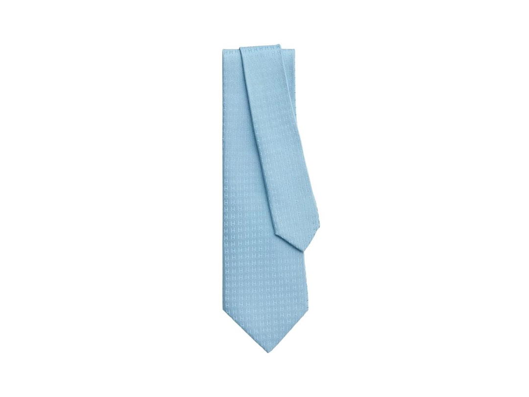 Hermes Hermes Tie Faconnee H In Hand-Sewn Silk Twill Bleu Ciel