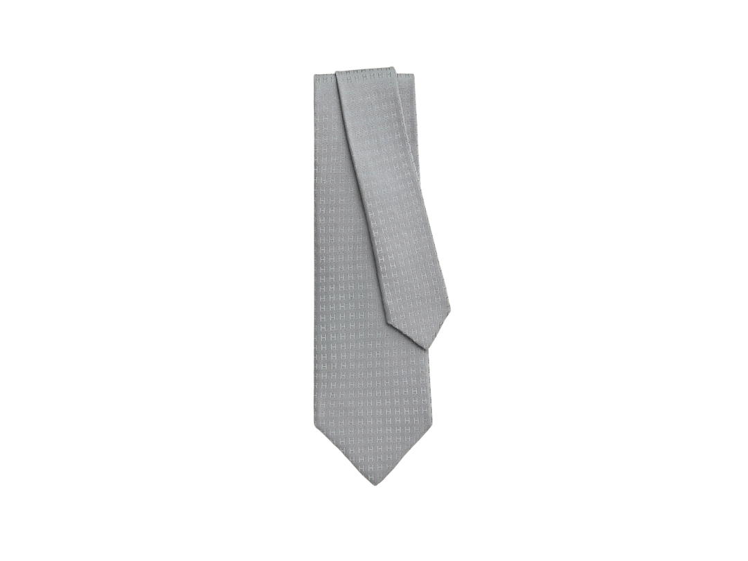 Hermes Hermes Faconnee H Tie In Hand-Sewn Silk Twill Gris (Width 7 cm)