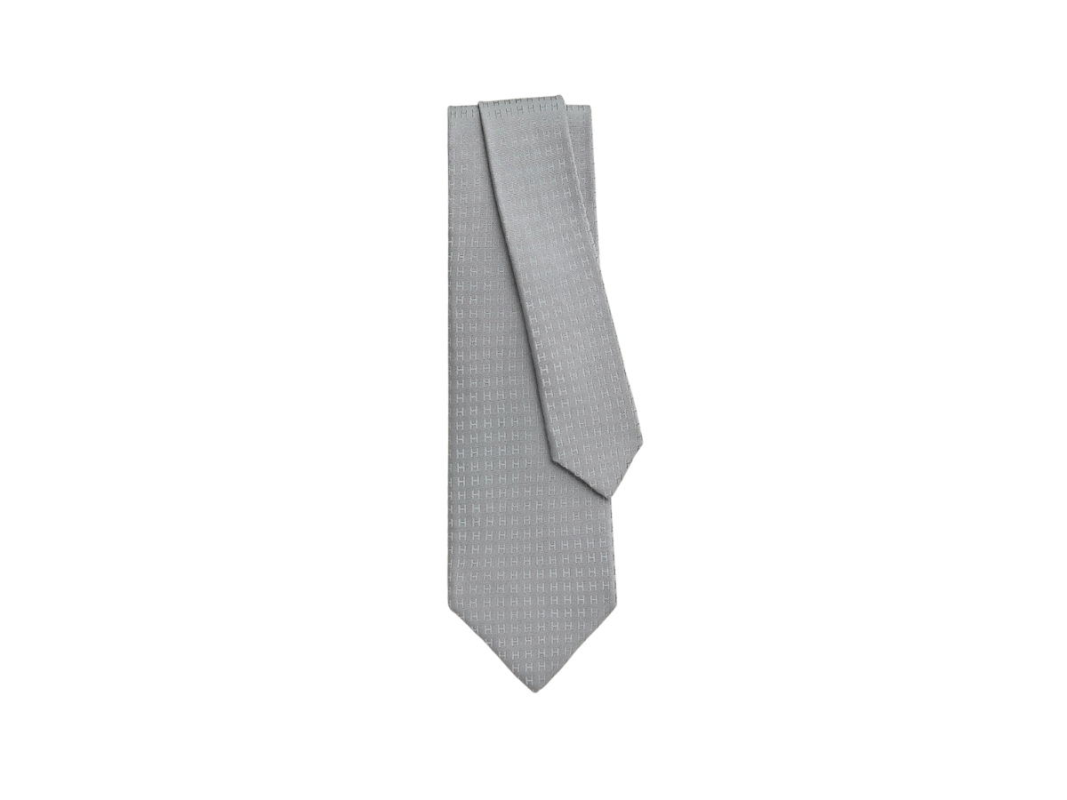 Hermes Hermes Faconnee H Tie In Hand-Sewn Silk Twill Gris (Width 7 cm)