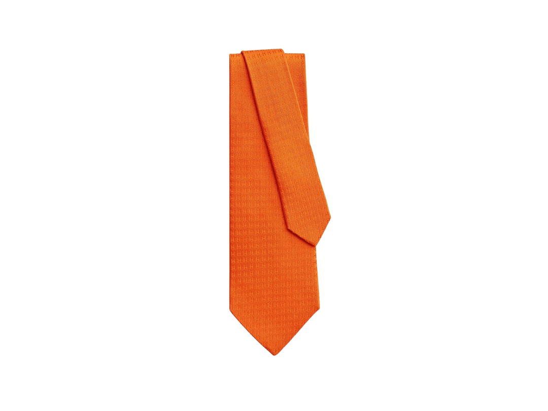Hermes Hermes Faconnee H Tie In Hand-Sewn Silk Twill Orange Vif