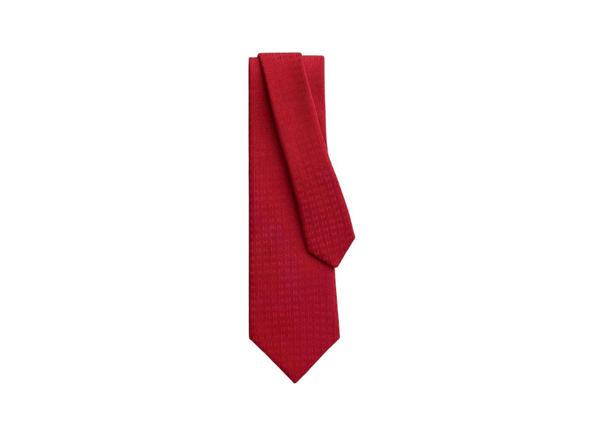 Hermes Hermes Faconnee H Tie In Hand-Sewn Silk Twill Rouge
