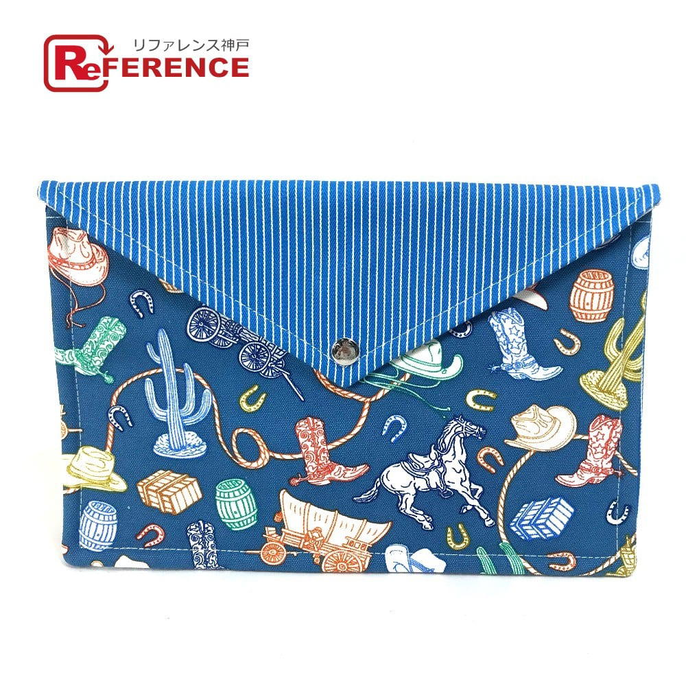 Hermes HERMES flat Western Company GM envelope case Pouch cotton blue Unused