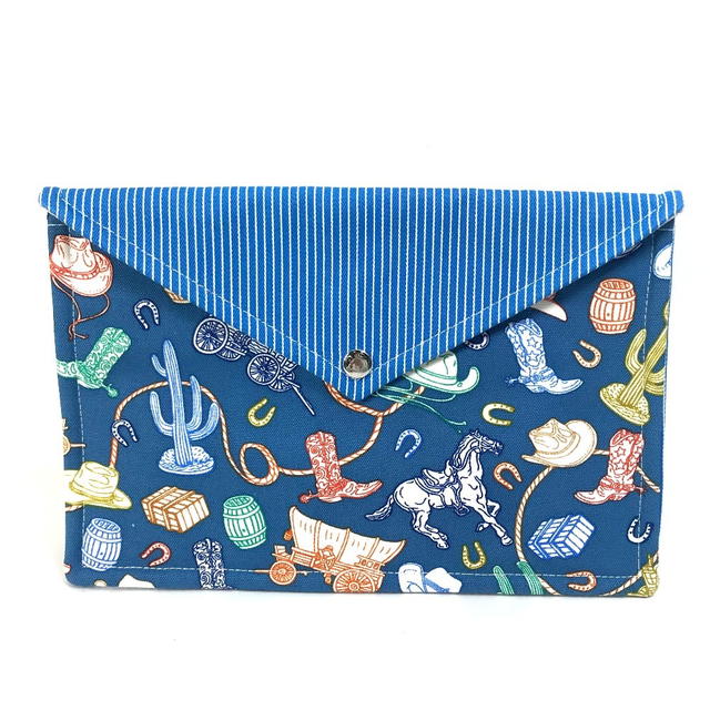 Hermes HERMES flat Western Company GM envelope case Pouch cotton blue Unused - view 2