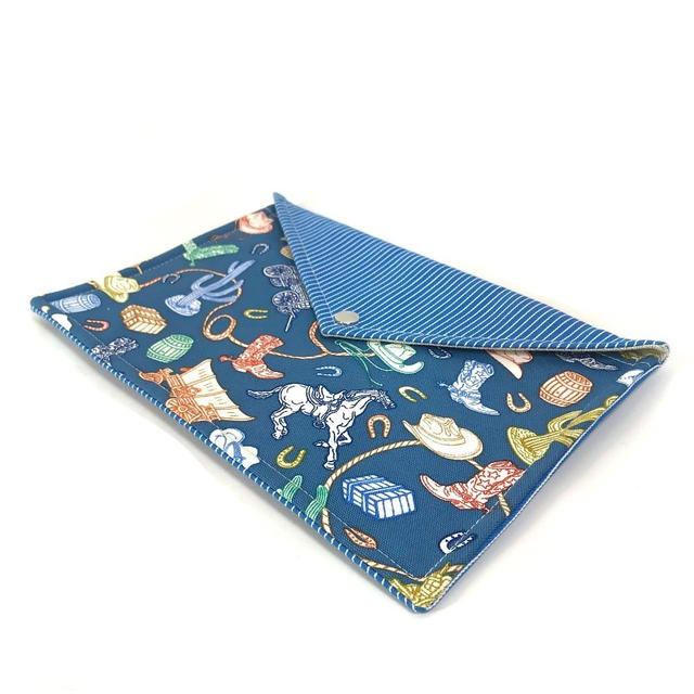 Hermes HERMES flat Western Company GM envelope case Pouch cotton blue Unused - view 4