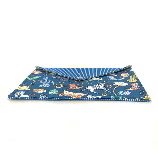 Hermes HERMES flat Western Company GM envelope case Pouch cotton blue Unused - view 5