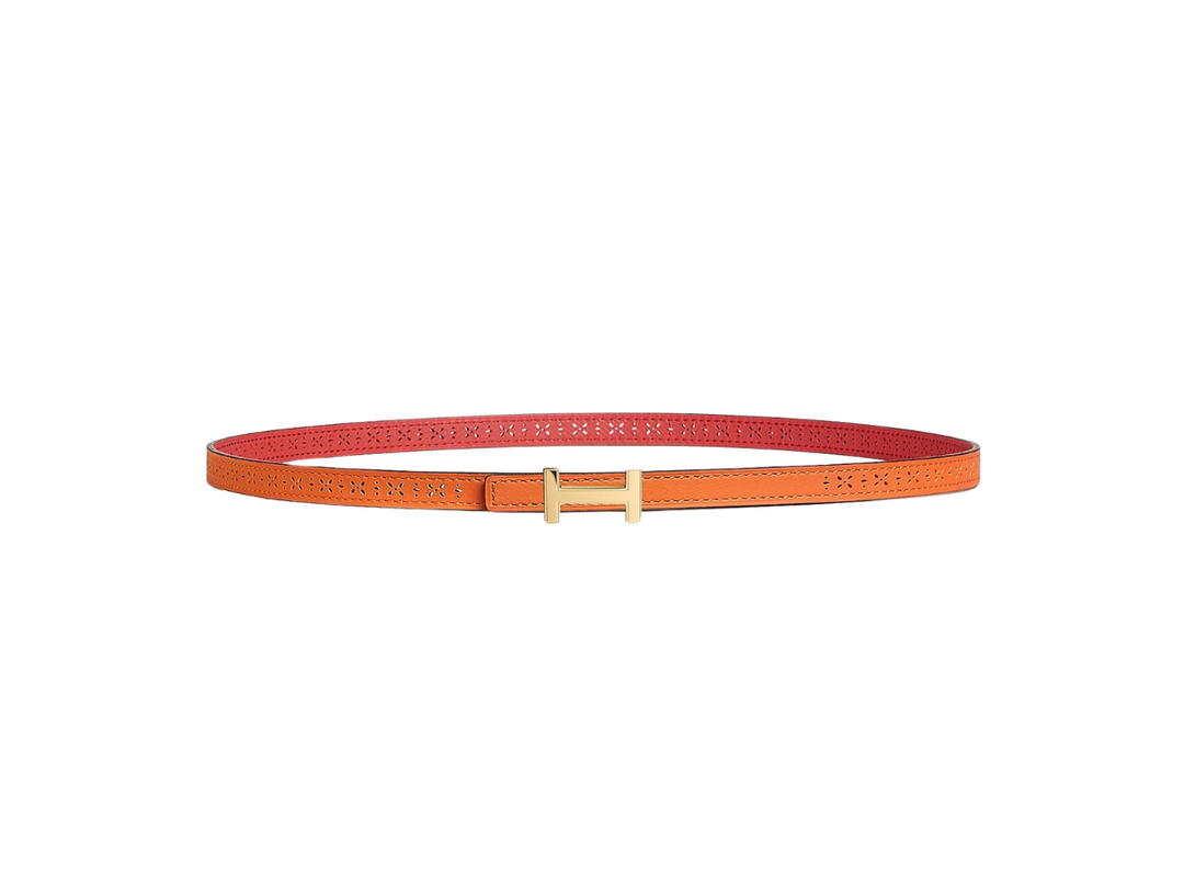 Hermes Hermes Focus Belt Buckle And Reversible 13 MM In Reversible Leather and Perforated Epsom Calfskin With Gold Hardware Orange-Rose Jaipur