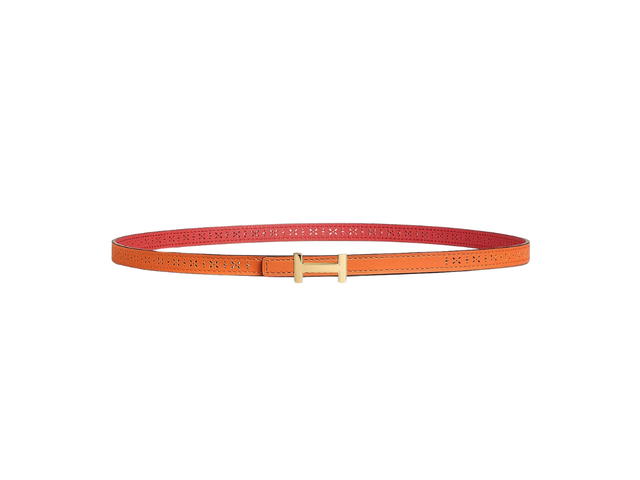 Hermes Hermes Focus Belt Buckle And Reversible 13 MM In Reversible Leather and Perforated Epsom Calfskin With Gold Hardware Orange-Rose Jaipur - view 1