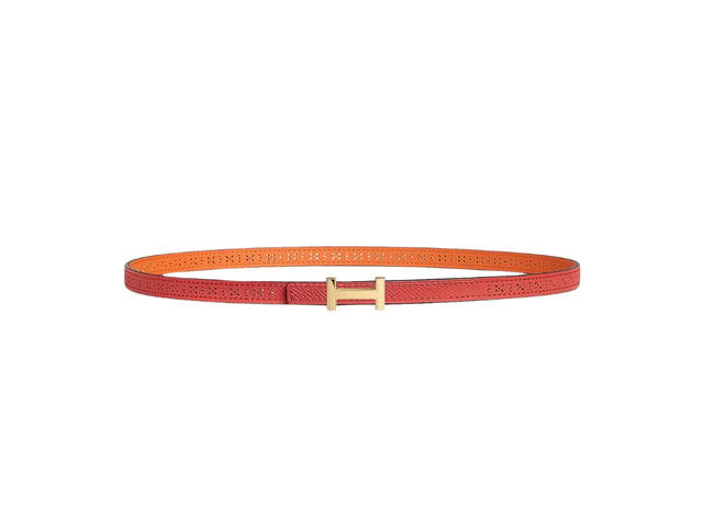 Hermes Hermes Focus Belt Buckle And Reversible 13 MM In Reversible Leather and Perforated Epsom Calfskin With Gold Hardware Orange-Rose Jaipur - view 2