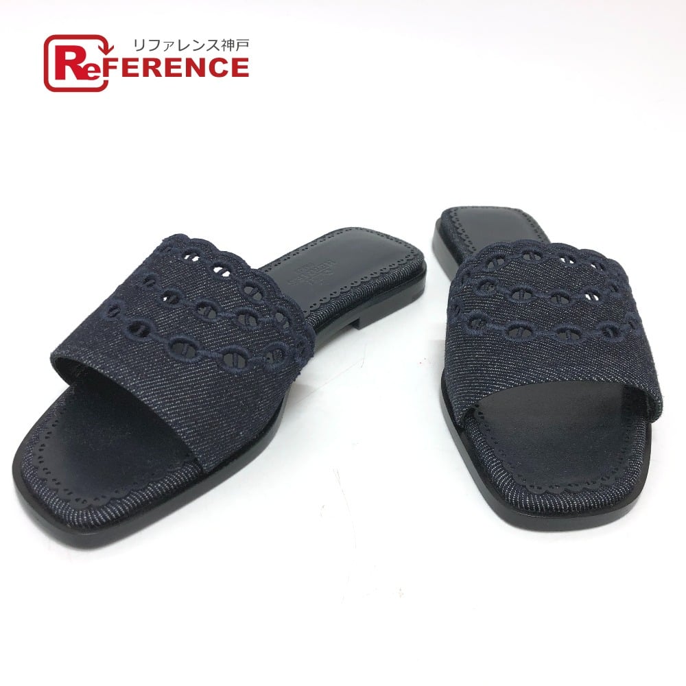 Hermes HERMES Frog Chaine d'Ancre Sandals Denim Navy Unused