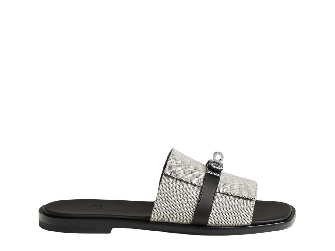 Hermes Hermes Gabriel Sandal In H Canvas And Calfskin With Iconic Palladium-Plated Kelly Buckle Prunoir-Noir