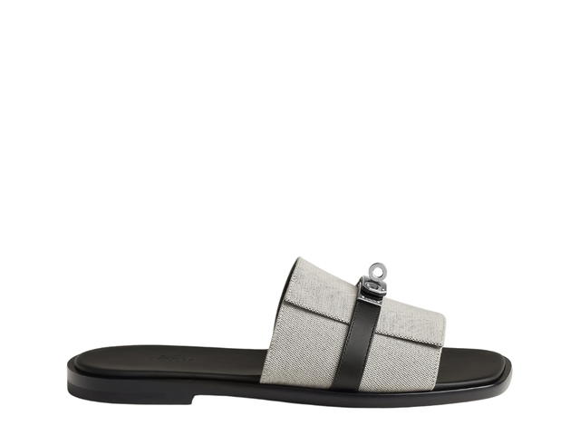Hermes Hermes Gabriel Sandal In H Canvas And Calfskin With Iconic Palladium-Plated Kelly Buckle Prunoir-Noir - view 1
