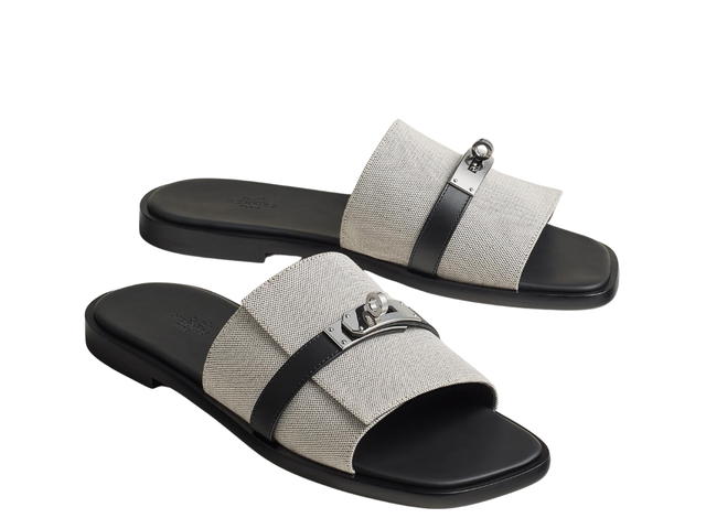 Hermes Hermes Gabriel Sandal In H Canvas And Calfskin With Iconic Palladium-Plated Kelly Buckle Prunoir-Noir - view 2