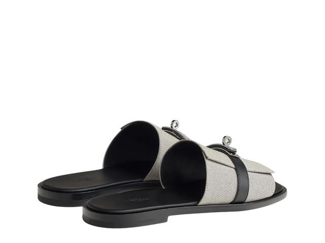 Hermes Hermes Gabriel Sandal In H Canvas And Calfskin With Iconic Palladium-Plated Kelly Buckle Prunoir-Noir - view 3