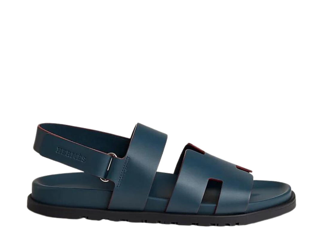 Hermes Hermes Genius Sandal In Calfskin With Anatomical Rubber Sole And Adjustable Strap Bleu Céleste-Bordeaux