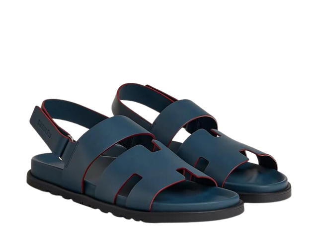 Hermes Hermes Genius Sandal In Calfskin With Anatomical Rubber Sole And Adjustable Strap Bleu Céleste-Bordeaux - view 2