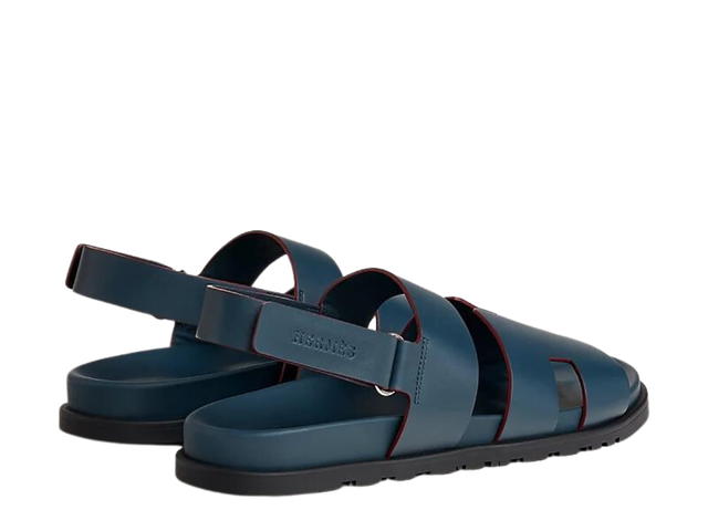 Hermes Hermes Genius Sandal In Calfskin With Anatomical Rubber Sole And Adjustable Strap Bleu Céleste-Bordeaux - view 3