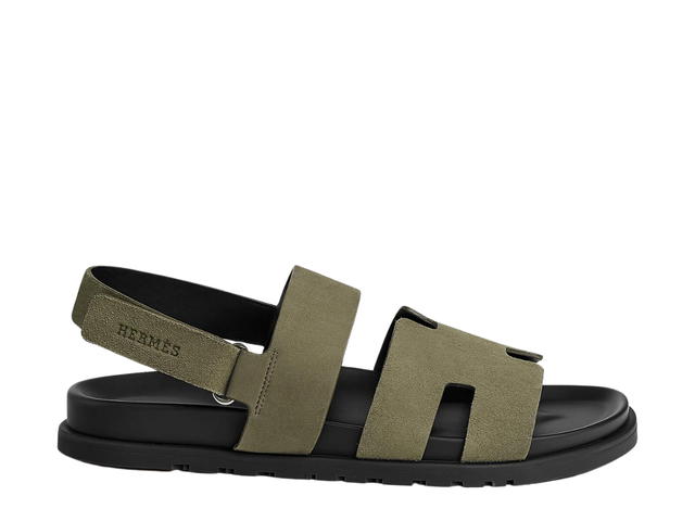Hermes Hermes Genius Sandal In Suede Goatskin With Anatomical Rubber Sole And Adjustable Strap Vert Toundra - view 1