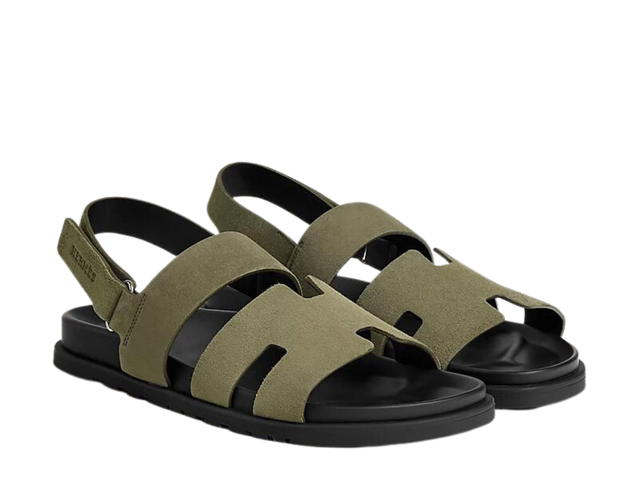 Hermes Hermes Genius Sandal In Suede Goatskin With Anatomical Rubber Sole And Adjustable Strap Vert Toundra - view 2