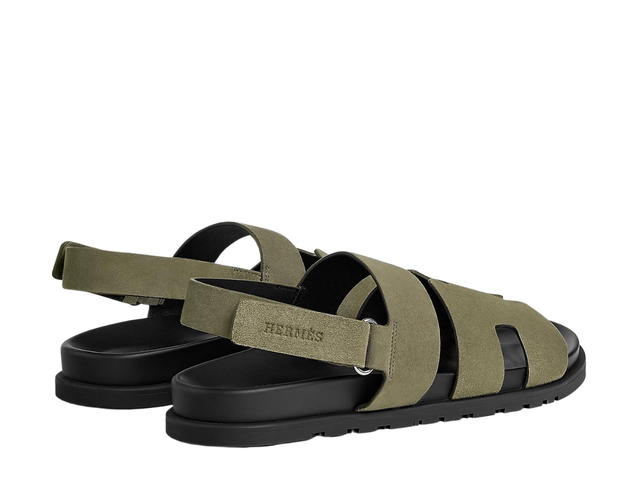 Hermes Hermes Genius Sandal In Suede Goatskin With Anatomical Rubber Sole And Adjustable Strap Vert Toundra - view 3