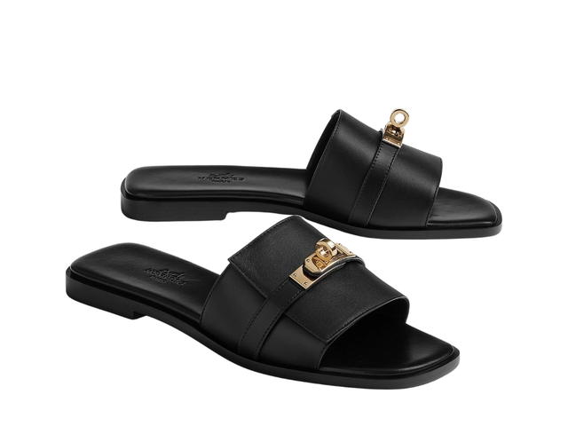 Hermes Hermes Giulia Sandal In Calfskin With Iconic Permabrass-Plated Kelly Buckle Noir - view 2
