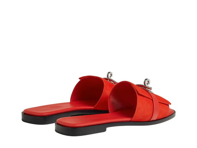 Hermes Hermes Giulia Sandal In Suede Goatskin And Calfskin With Iconic Palladium-Plated Kelly Buckle Rouge Grenadine - view 3