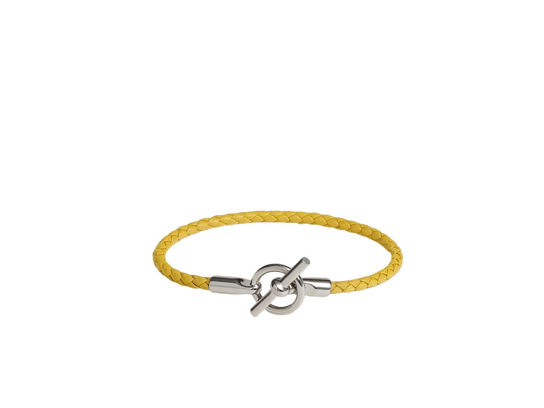 Hermes Hermes Glenan Bracelet In Swift Calfskin With Palladium-Plated Jumbo Closure Jaune De Naples