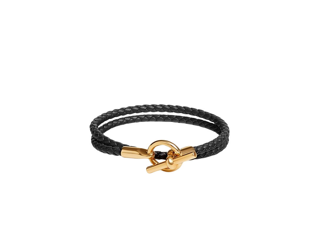 Hermes Hermes Glenan Double Tour Bracelet In Swift Calfskin With Gold-Plated Glenan Closure Noir