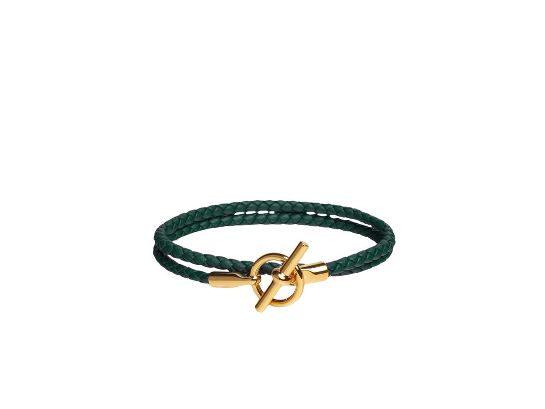 Hermes Hermes Glenan Double Tour Bracelet In Swift Calfskin With Gold-Plated Glenan Closure Vert Cyprès